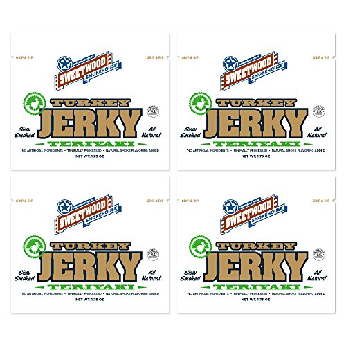 Sweetwood Smokehouse | Turkey Jerky | Teriyaki | 1.75oz (4 Count) | Gluten Free | Nitrate Free | Grass Fed | All Natural