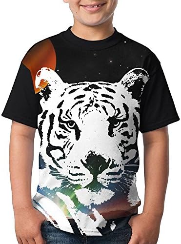 WRREL9Q Summer Children Boys Short Sleeve Tee Shirts White Tiger Bengal Tiger Youth Short-Sleeved Tee