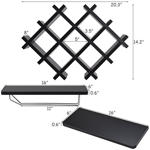 Giantex Set of 5 Wall Mount Wine Rack Set w/ Storage Shelves and Glass