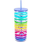 Home Tune Cute Tumbler Cups with Lid and Straw, Double Wall Insulated Acrylic Cup, 21 oz / 620ml - Rainbow