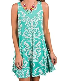 WH DIRECT - Vestido de verano para mujer, sin mangas, estilo informal, con estampado floral y bolsillos