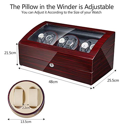 Maselex 6 Watch Winder Box with 7 Storages Box Case,Super Quiet Mabuchi Motor,Flexible Plush Pillow,Advanced Rotational Control