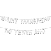 Plzaxou 60th Wedding Anniversary Party Banner Decorations, Silver Glitter Just Married 60 Years Ago Banner, We Still Do 60th, 60 Years Blessed & Loved Decorations Supplies