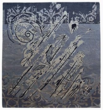 Floral Pattern Nepalese Handmade Area Rug 8' X 10' Hand Knotted Nepali Carpet 8 Feet By 10 Feet Grey Color 100 Knot Wool and Silk Mix Nepali Rug