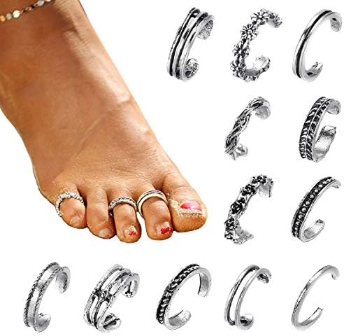 8-12Pcs Open Toe Ring for Women Girls Toe Ring Set Adjustable Cute Band Ring Set Foot Jewelry