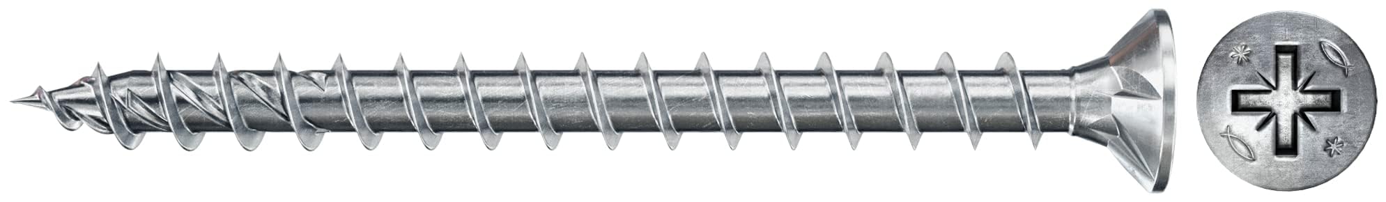 fischer 670202 FPF Power-Fast II 4.0 x 40 mm Chipboard Wood Screws, Countersunk Head with Phillips, Fully Threaded, Galvanised Blue Passivated, Box of 1000