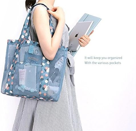 DEALCROX The Virgo Printed Large Mesh Beach Bag Lightweight Toy Tote Handbag Maket Grocery Picnic Tote with Oversized Pocket