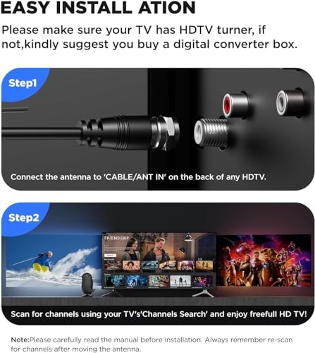 650+ Miles Long Range Digital TV Aerial for Smart TV & Older TVs with Signal Booster,HD TV Ariels Indoor Supports for 4K 8K 1080P Local Channels with 18Ft Coax Cable (Glossy Black)