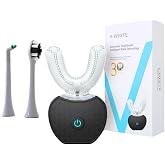 V-WHITE Ultrasonic U Shaped Auto Brush for Adults - Automatic Toothbrush | 360&deg; Hands Free Tooth Brush - Electric Teeth Cleaner, Wireless Charging Autobrush, Waterproof IPX7, Gum Protection - Black