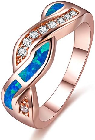 HQ Jewelry Wave Blue Fire Opal CZ Cross Wedding Band Ring Rose Gold Filled Women (6)