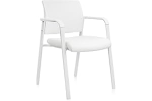 CLATINA Mesh Back Guest Reception Stacking Chair, Waiting Room Stackable Chairs with Upholstered Leather Seat & Ergonomic Lumbar Support for Office Conference School Study Lobby Stationary, White