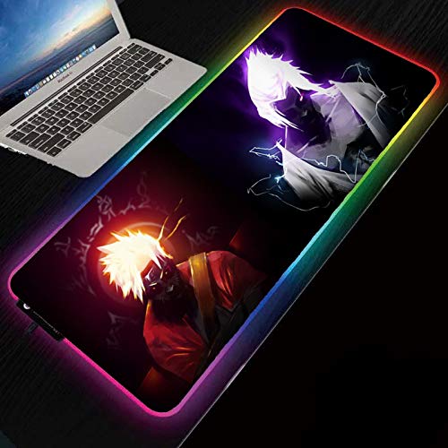 RGB Gaming Mouse Pad | Large LED Anime Mousepad | Naruto and Sasuke Art Soft | 300 x 800 mm Size | Oversized Thick Light Up Mouse Pad | XXL Keyboard and Mouse Pad Giant Desk Mat Rainbow Lightspeed