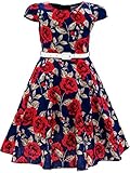 Bonny Billy Girls Classy Vintage Floral Swing Kids Party Dress with Belt 5-6 Years C-Flower