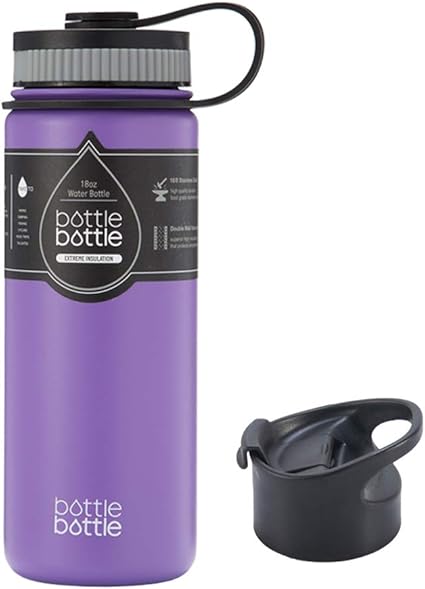 Amazon 水筒 500ml 保温杯 マグボトル ステンレスボトル 魔法瓶 保温杯 ウォーターボトル 直飲み 真空断熱 持ち運び 2点フタ付き アウトドア Bottlebottle パープル Bottlebottle ホーム キッチン 通販