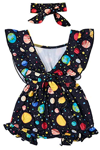 51g8CoFPv7L BFUSTYLE Newborn Baby Girl Floral Romper Toddler Flutter Bodysuit Outfit+Headband - Image 3
