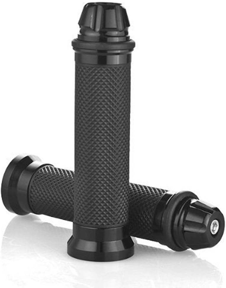 Nuoxinus Motorcycle Hand Grips with Bar End Cap, Racing CNC Aluminum & Soft Rubber Handlebar Universal for 7/8"(22mm) Handle Bar (Black): Automotive