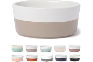 Waggo Dipper Ceramic Dog Bowl for Small and Large Breeds - Heavyweight and Durable Pet Food and Water Dish Crock, Dishwasher Safe, Modern (Vintage Grey, Medium)