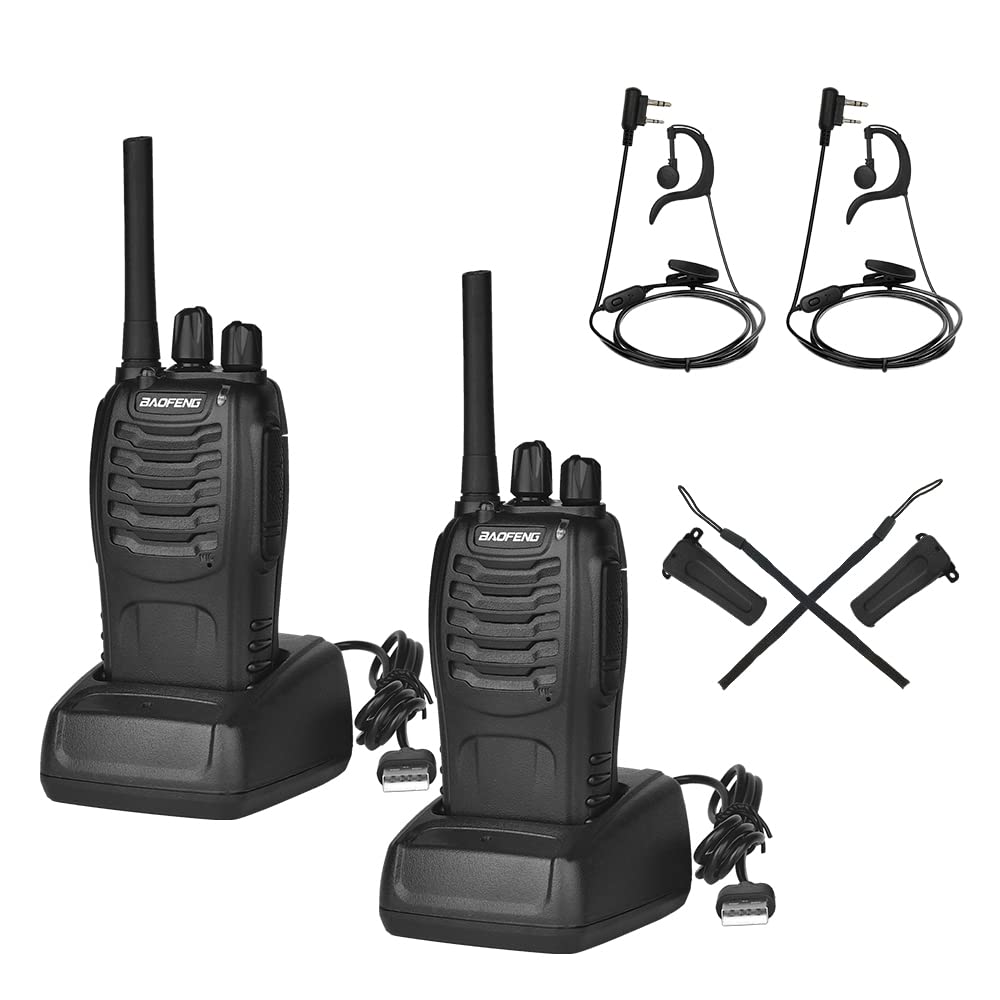 BAOFENG Radio with Headset, Professional PMR Radios Range 1-5 km, 16 Channels Walkie Talkie, Intercom Radio with LED Torch (Pack of 2)