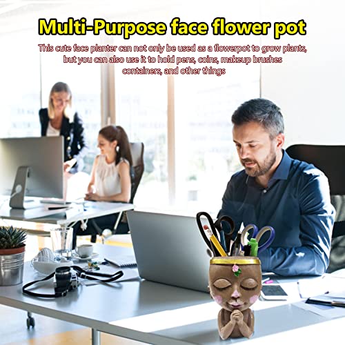 AOFEITE Face Planters Pots Unique Head Planter, Flower Plant Pots