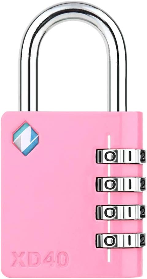 [ZARKER XD40] Padlock- 4 Digit Combination Lock for Gym, Sports, School & Employee Locker, Outdoor, Toolbox, Case, Fence and Storage - Metal & Steel - Easy to Set Your Own Combo - 1 Pack(Pink) - - 