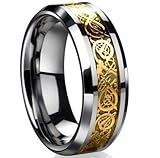 Eyourlife Dragon Scale Dragon Pattern Beveled Edges Celtic Rings Jewelry Wedding Band For Men Golden 8 to 13