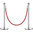 Yaheetech 2pcs Stainless Steel Stanchion Posts - 6.6FT Extended Red Velvet Rope Retractable Safety Barriers with Stable Base for Party Supplies Theater Hotels Clubs Museums, Silver