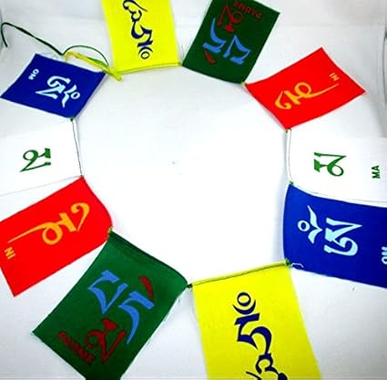 Amazon Com Hijet Buddhist Mini Handmade Paper Prayer Flags With Om Ma Ni Padme Hum Promote Peace Compassion Strength And Wisdom From Nepal Set Of 10 Flags Decorative Prayer Good Karma Flag