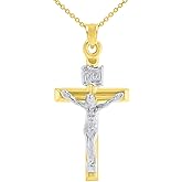 14K Yellow Gold INRI Cross with White Gold Jesus Crucifix Pendant Necklace