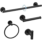 Luxbaro Matte Black Towel Bar Set, Modern 24 Inch Bathroom Hardware Set, Wall Mounted Bathroom Accessories Set, Durable SUS304 Stainless Steel, 4-Piece