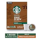 Starbucks Decaf Pike Place Roast Coffee K-Cup Pods | Medium Roast | Coffee Pods for Keurig Brewers | 4 Boxes (96 Pods)