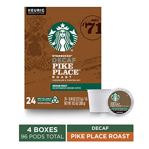 Starbucks Decaf Pike Place Roast Coffee K-Cup Pods | Medium Roast | Coffee Pods for Keurig Brewers | 4 Boxes (96 Pods)