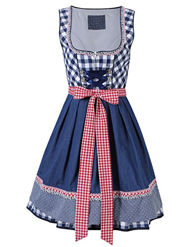 KoJooin Women 3 Pieces Bavarian Oktoberfest Costumes Barmaid Dirndl Dress Blue Plaid 38