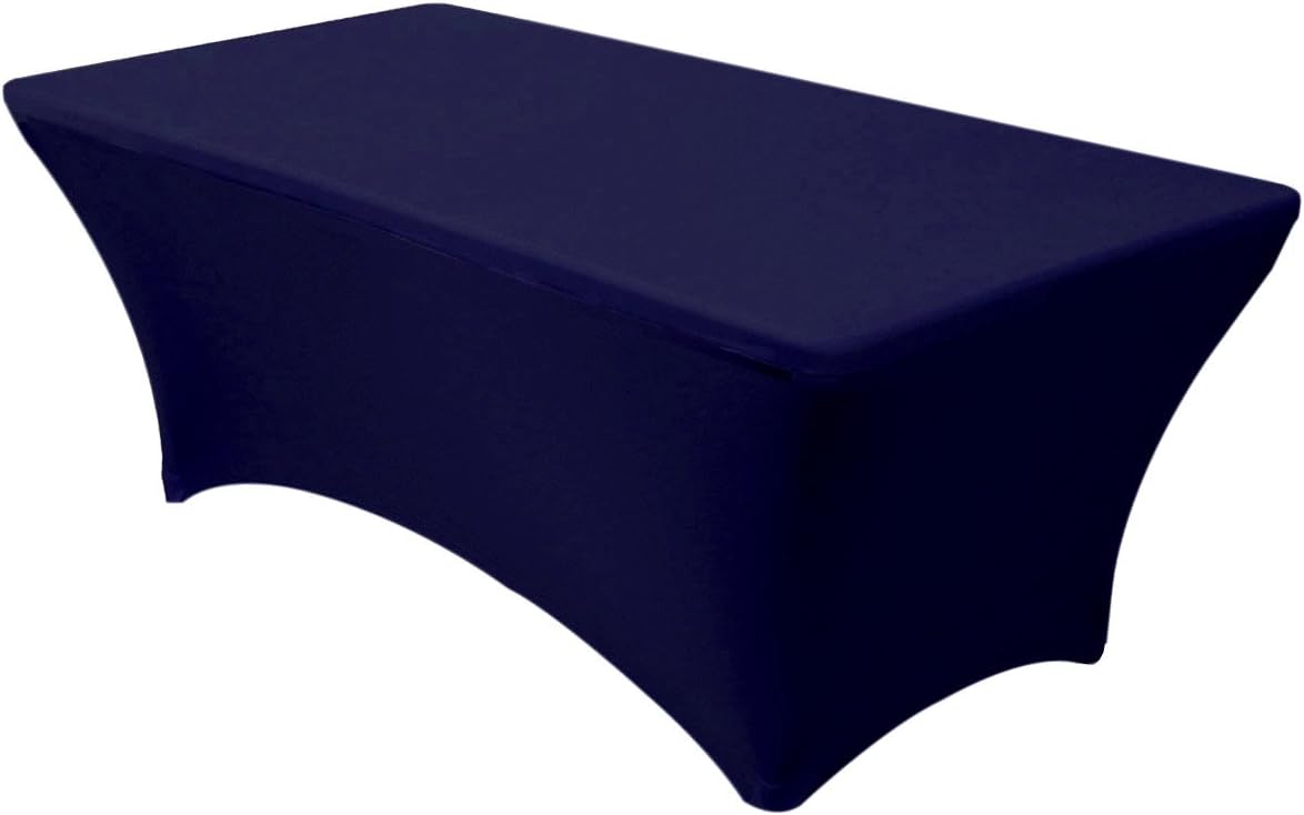 Banquet Tables Pro 8 Ft Rectangular Stretch Spandex Tablecover (Navy Blue, 1 Pack)