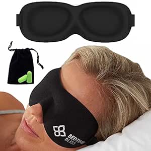 Eye Mask for Sleeping | Sleep Mask Men/Women Better Than Silk Our Luxury Blackout Contoured Eye Masks are Comfortable - This Sleeping mask Set Includes Carry Pouch and Ear Plugs