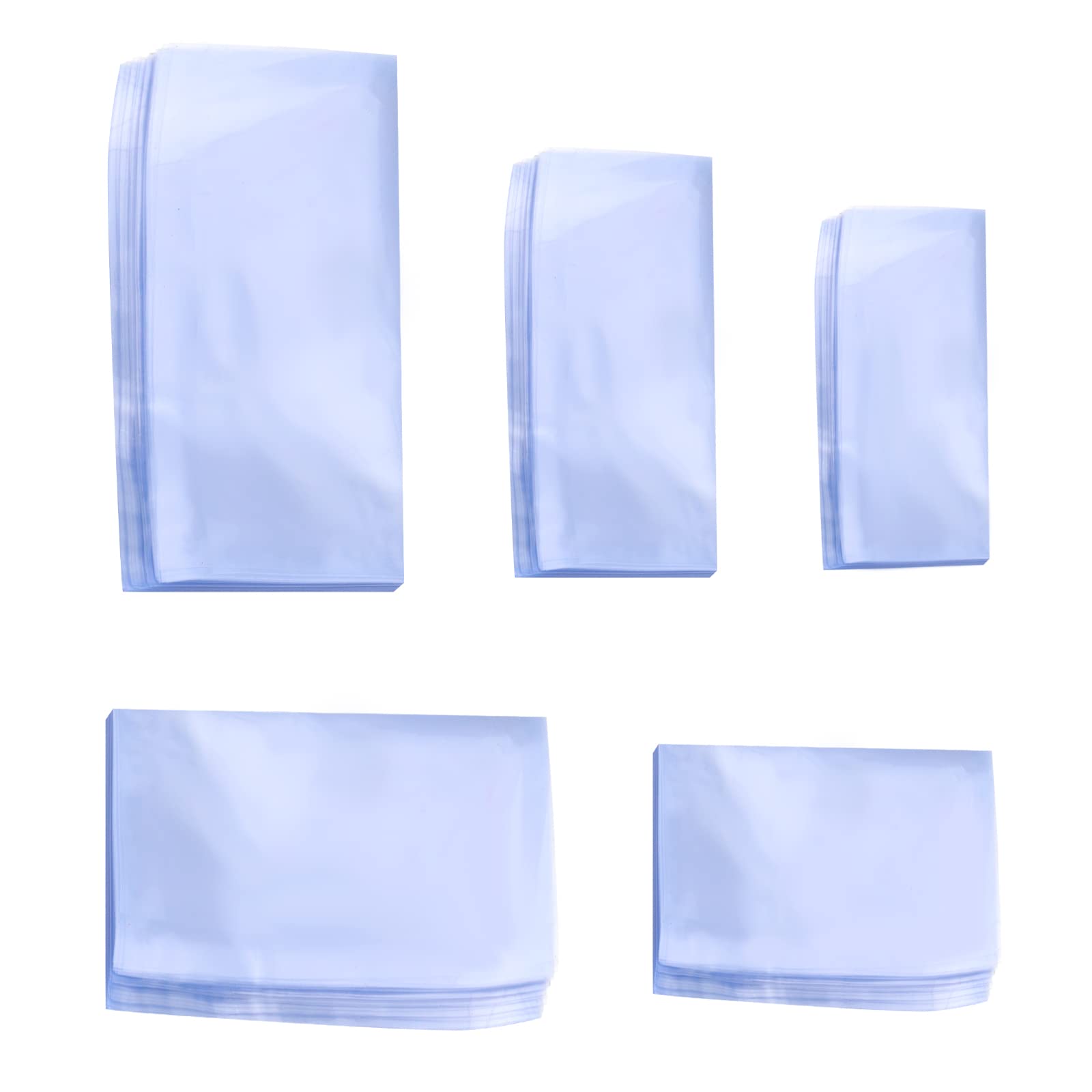 EMSea 500PCS Heat Shrink Wrap Bags Transparent Heat Seal Bags PVC Packaging Film for Packing Soap Candle Small Gift Small Remote Controls 5 Sizes 100PCS Each Size