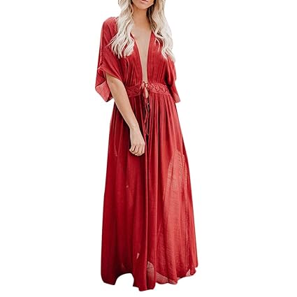 Bfmyxgs Women Beachwear Lace Tops Suit Bikini Cover Up Swimwear Kaftan Long Cardigan Solid Color