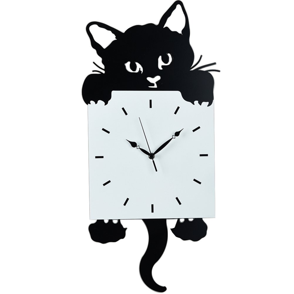 驚きの値段 クリエイティブな猫の振り子の時計の壁時計 黒い猫の羽の尾の家の装飾のクォーツ時計 B07f81ymc3 Colegiodepsicologos Hn