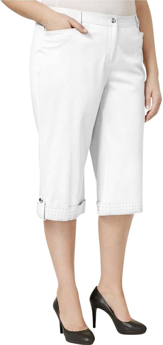 JM Collection Women's Plus Size Studded Cuffed Capri Pants (22W, Bright