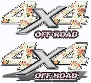 4x4 Off Road Decals (set of 2) ~ Victorian Rose & Black Chrome 4WD Truck Sticker OR4
