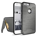 Google Pixel Case, Teelevo [Card Slot Holder] Dual Layer Advanced Shock Absorption Protective with Card Holder and Kickstand Wallet Case Heavy Duty Bumper for Google Pixel (2016) - Gray