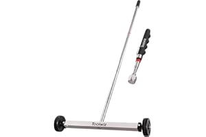 Toolwiz 17" Rolling Magnetic Sweeper 8.8lbs, with 16 lbs Telescopic Magnetic Pick Up Tools –Lightweight Pick-up Sweeper with 