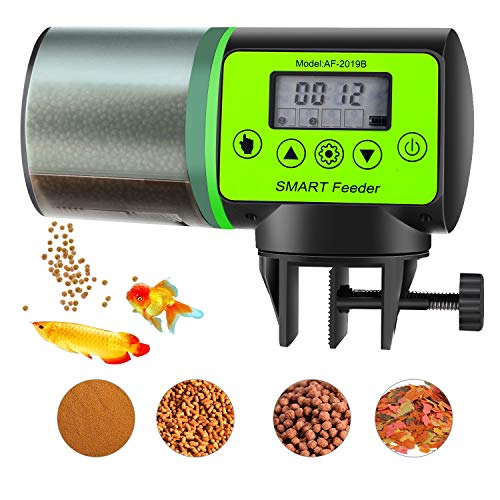 ShinePick Automatic Fish Feeder Moisture-Proof Fish Food Dispenser Battery-Operated Intelligent Timer Auto Feeder for Turtle Pond Aquarium and Fish Tank
