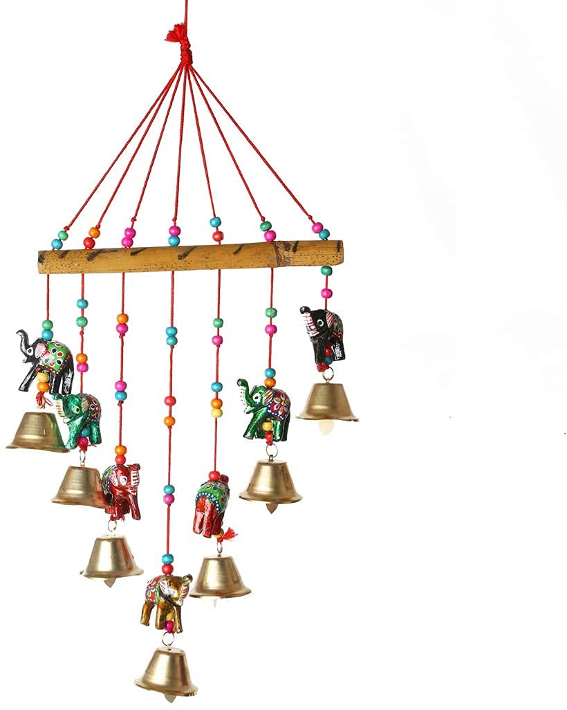 Colorful Elephant wind chime Windchimes Jhoomar hanging for Home Door, Wall, Temple, Bedroom, Decorative Accessories for Party, Christmas decor, Wedding, Christmas Festivities Gift