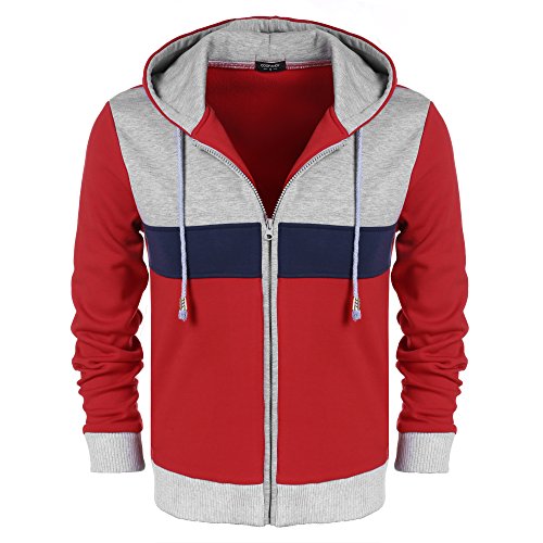 Coofandy Men's Fashion Thicken Hoodie Casual Sweatshirts Slim Fit Jacket (Medium, 7 Red)