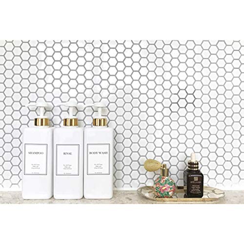 HARRA HOME Modern Gold Design Pump Bottle Set 27 oz Refillable Shampoo and Conditioner Dispenser Empty Shower Plastic Bottles with Pump for Bathroom Lotion Body wash Massage Oils, Pack of 3 (White) - Thumbnail 6