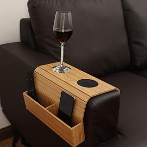 GEHE Sofa Arm Tray Table for Couch Flexible/Foldable Sofa Tray Couch arm Table Perfect for Drinks Snacks Remote Control or Phone Great arm Tray for Couch armrest (Bamboo with Box)