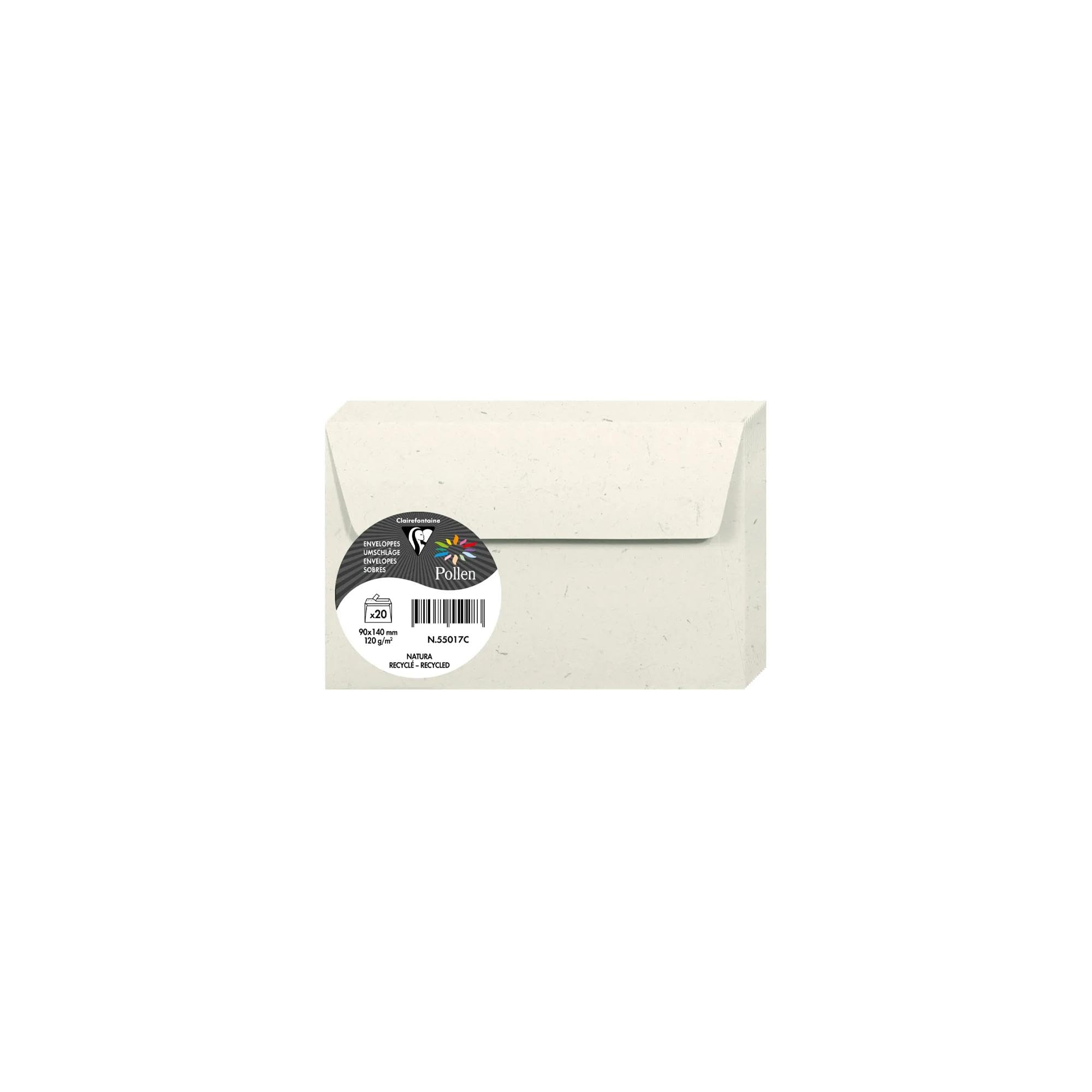 Clairefontaine 55017C Pack of 20 Self-Adhesive Envelopes Format 9x14cm 120gsm Natura 100% Recycled Invitation Events & Correspondence Pollen Range Premium Paper