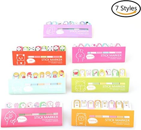 SQingYu Cute Animal Sticky Notes Small Memo Flags Post Bookmark Self Adhesive Tab Stickers(7 Pads/Pack, 120 Sheets/Pad, )