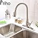 Friho Modern Brushed Nickel High Arc Stainless Steel Pull Down Sprayer Single Handle Kitchen Sink Faucets, Pull Out Kitchen Faucets with Deck Escutcheons