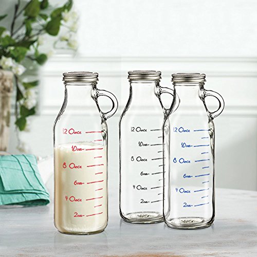 Set of 3 Clear Glass Milk Bottles Vintage Old Fashioned Design with